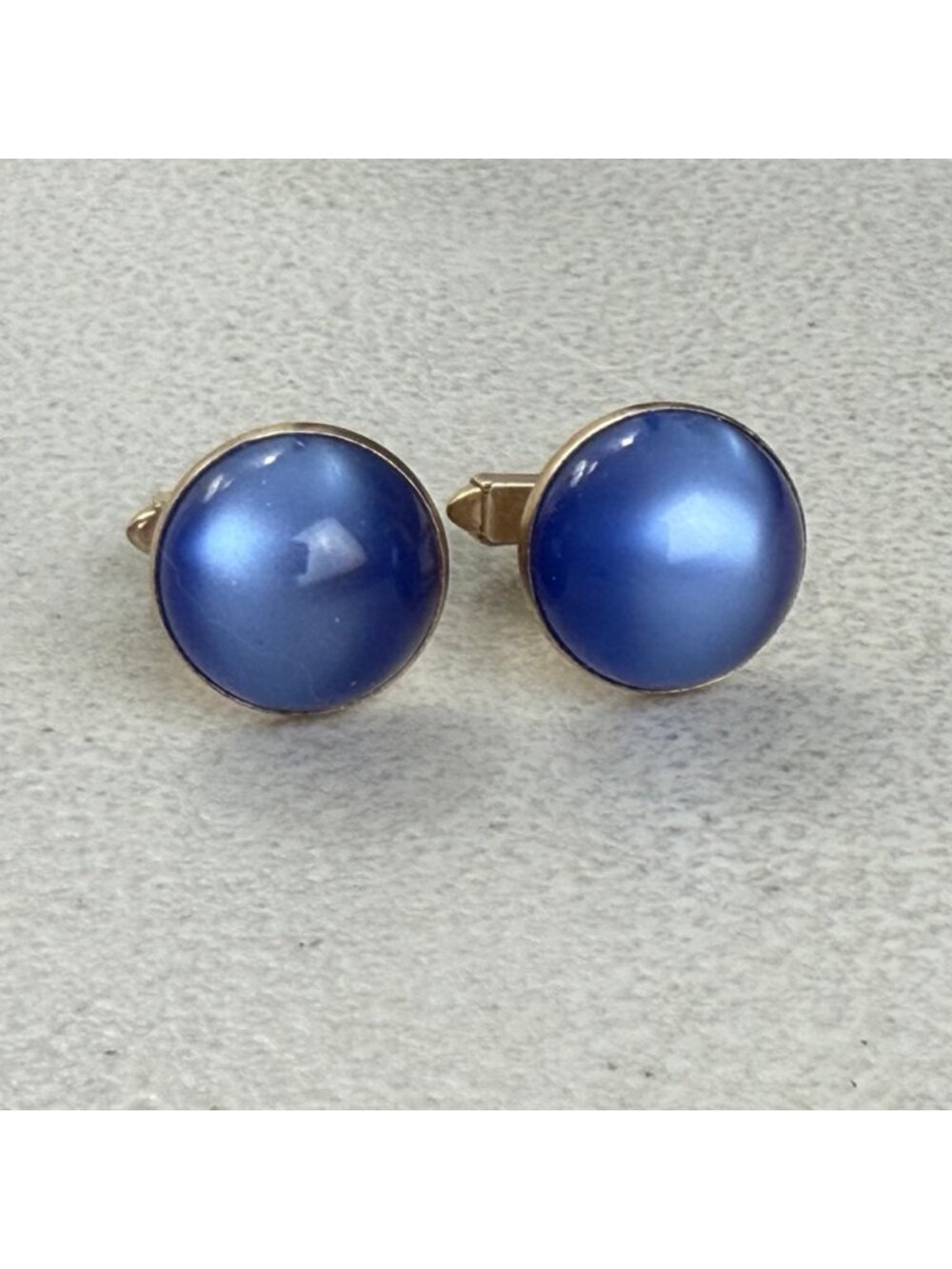 Vintage Blue Bead Cuff Links 60s ANSON Gold Tone Metal Bullet Back Cufflinks
